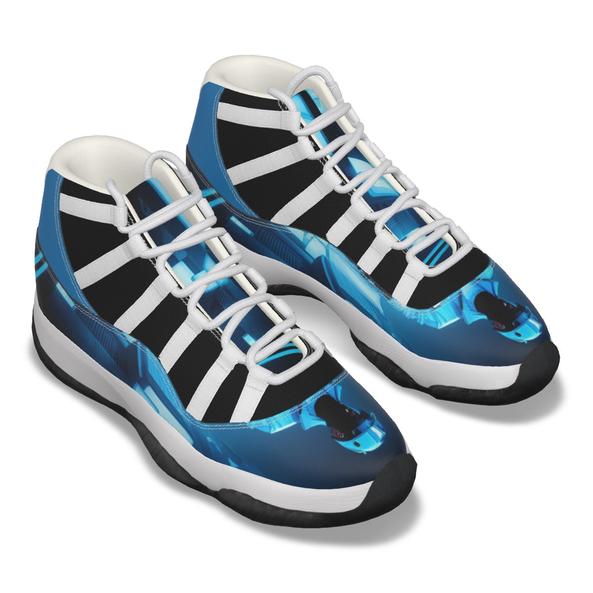 The Elite Experience: Men's High Top Basketball Shoes (White / Light Blue)