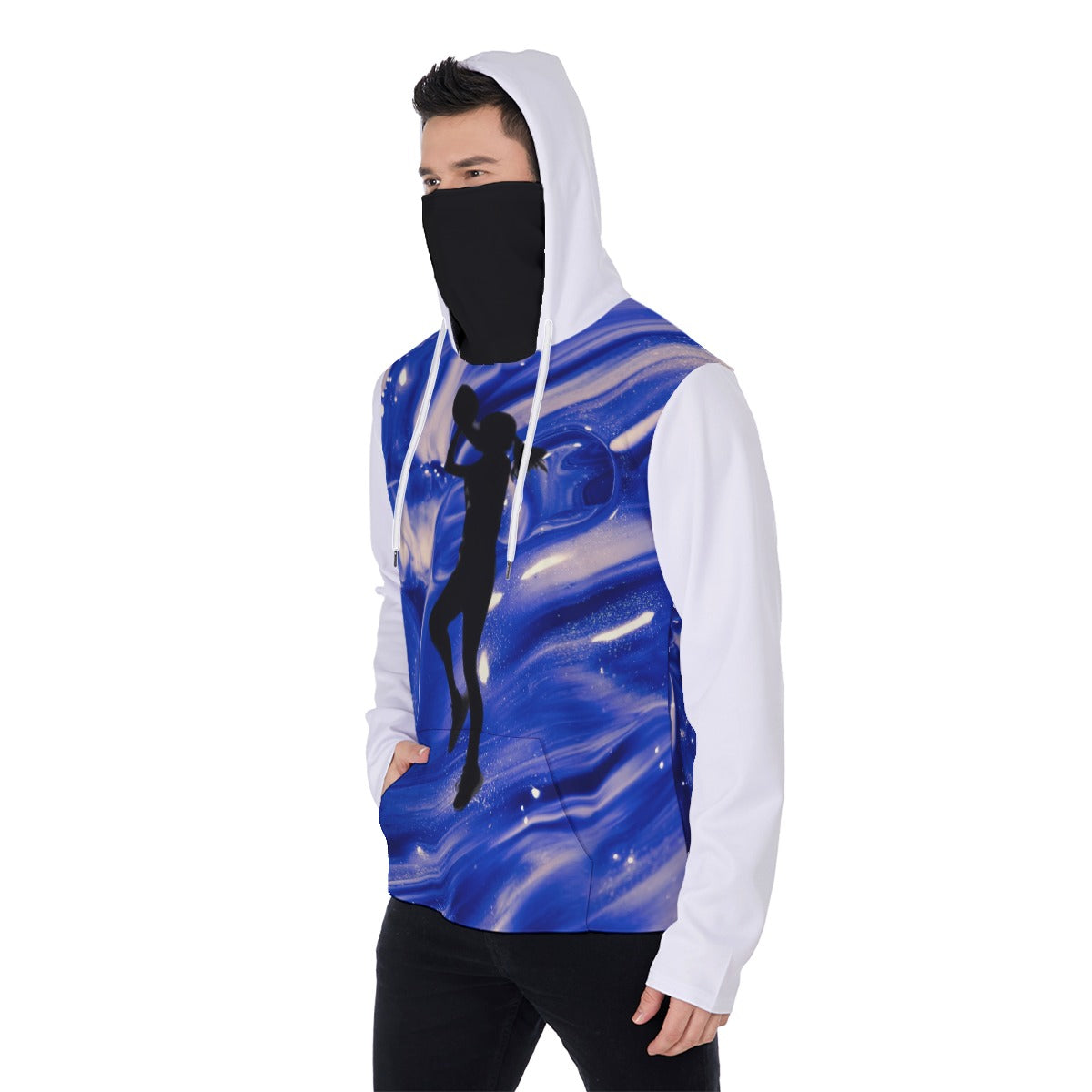 PG Yergey: Men's Heavy Fleece Hoodie With Mask (White / Royal)