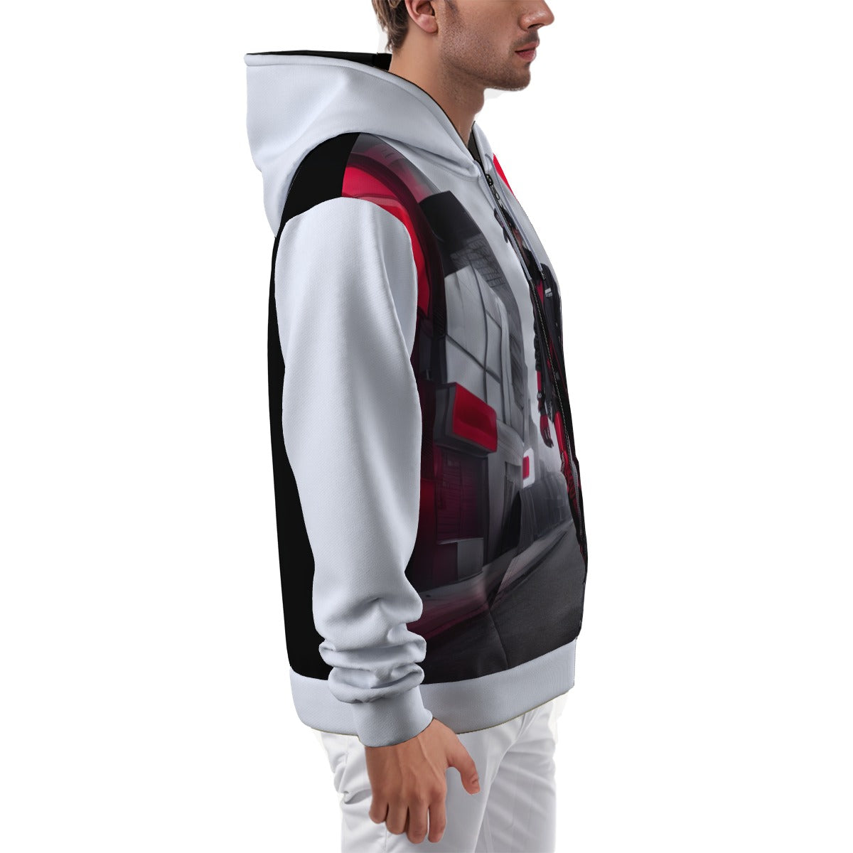 All-Over Print Zip Up Hoodie With Pocket