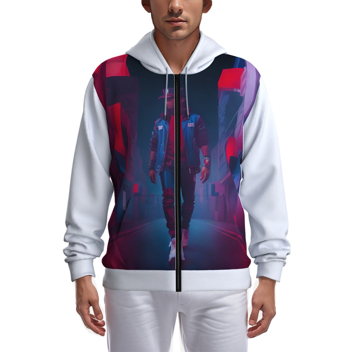 All-Over Print Zip Up Hoodie With Pocket