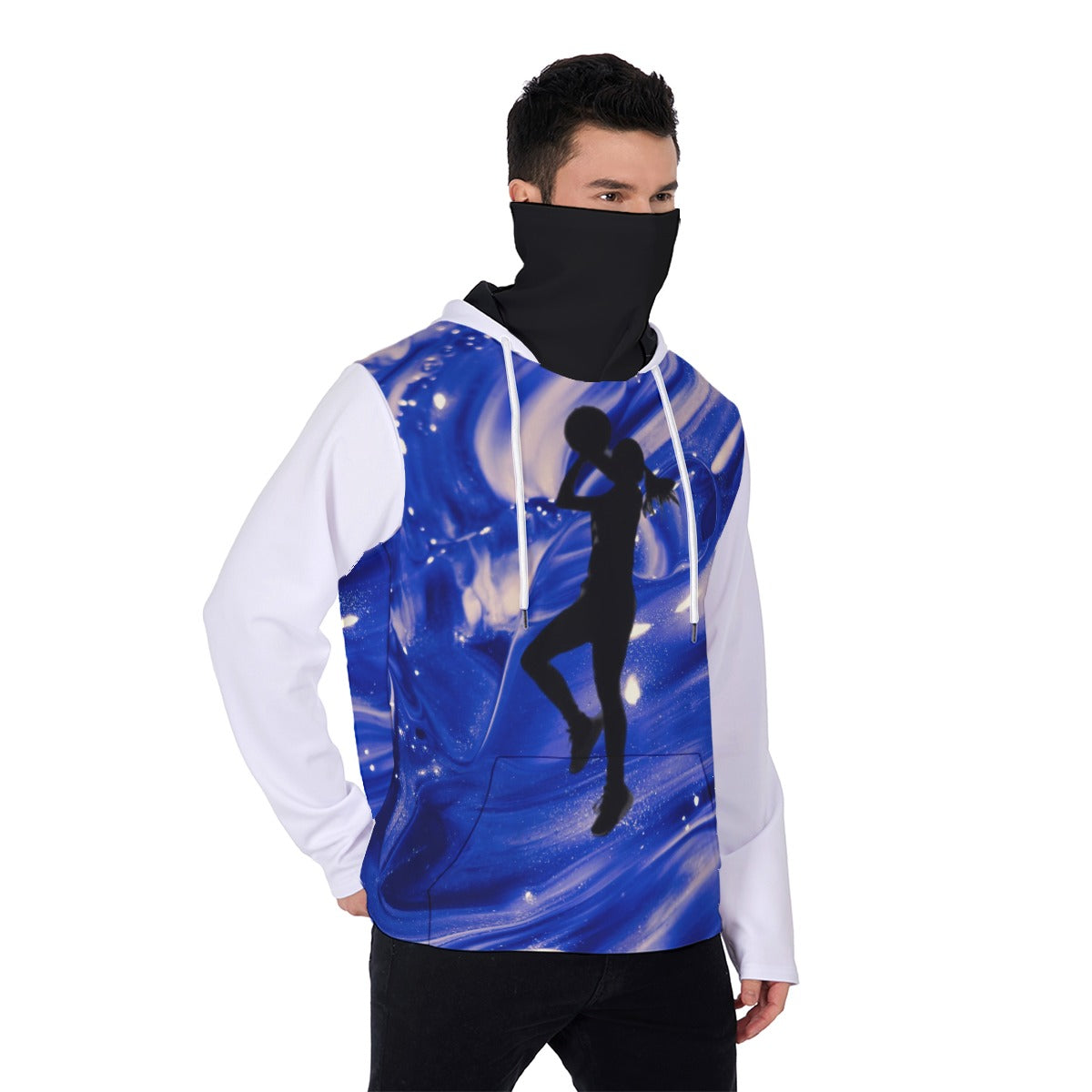 PG Yergey: Men's Heavy Fleece Hoodie With Mask (White / Royal)