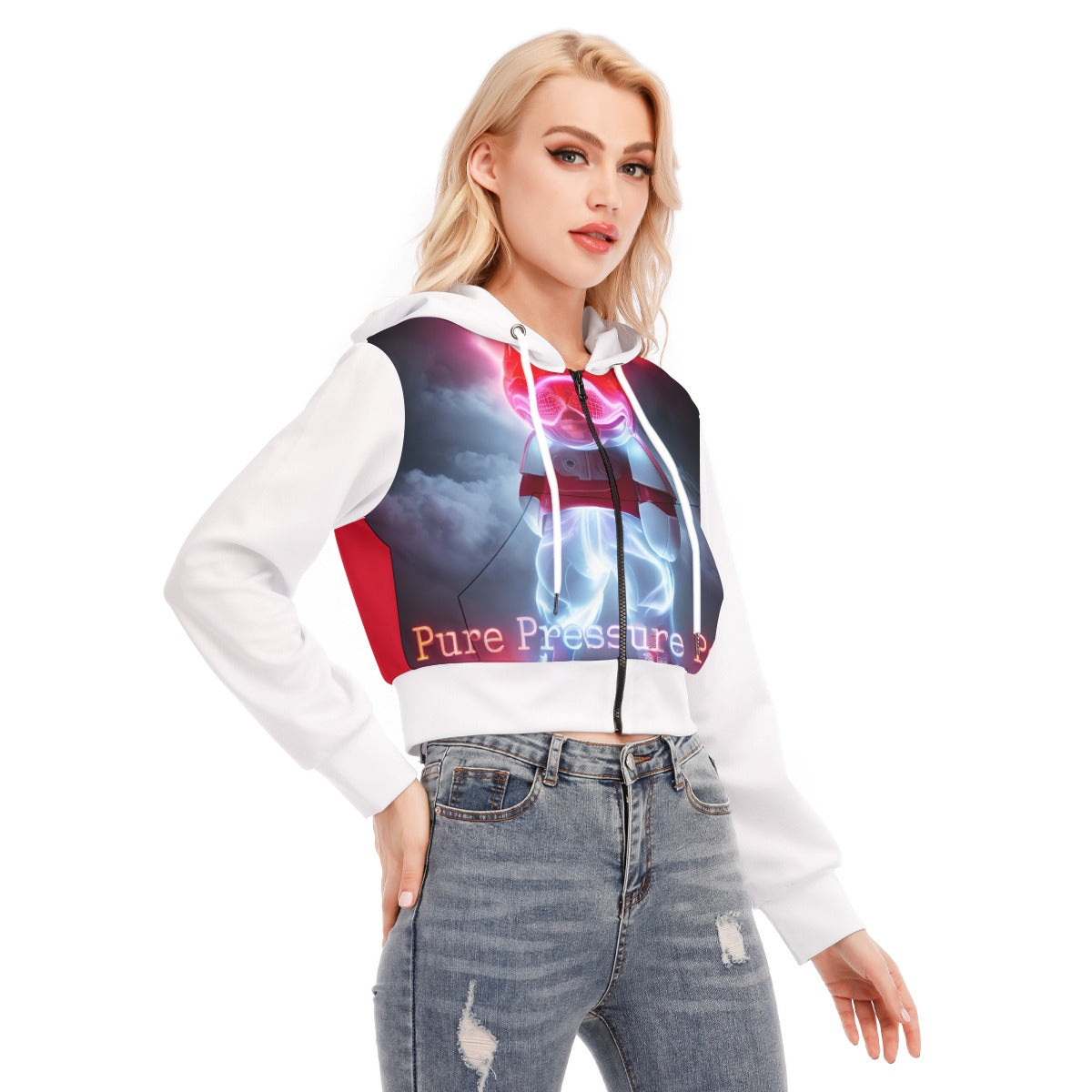 All-Over Print Women's Crop Top Hoodie With Zipper Closure