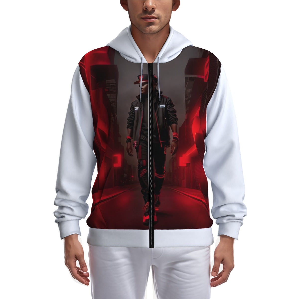 All-Over Print Zip Up Hoodie With Pocket