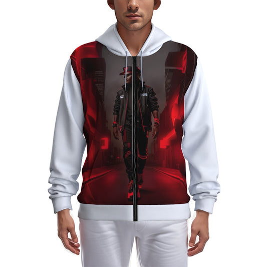 All-Over Print Zip Up Hoodie With Pocket