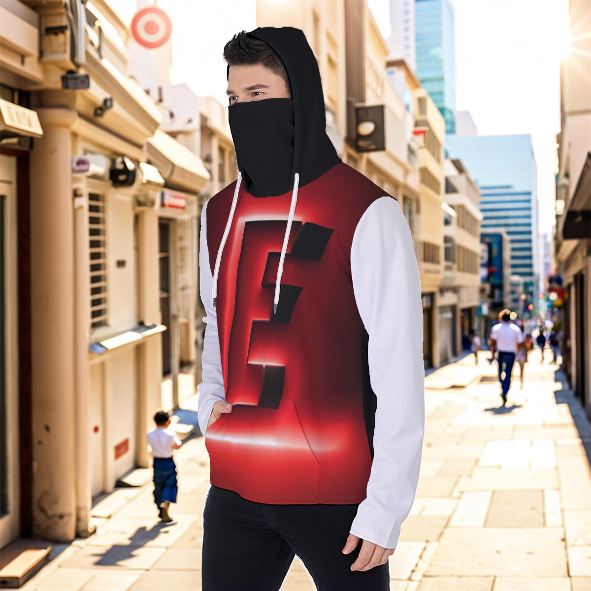 The Elite Experience: Eco-friendly All-Over Print Men's Masked Hoodie