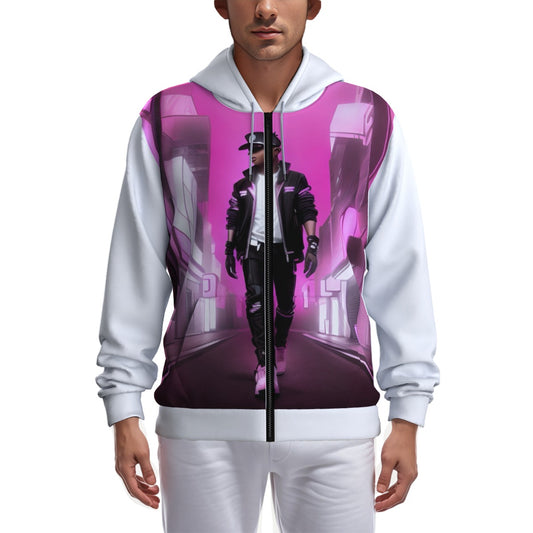 All-Over Print Zip Up Hoodie With Pocket