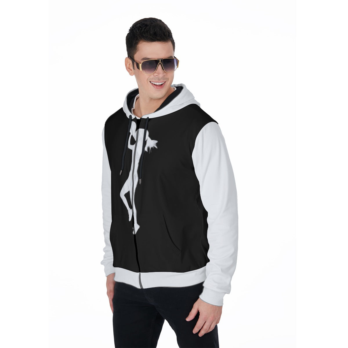 Pg Yergey:  Men's Heavy Fleece Zip Up Hoodie (White / Black)