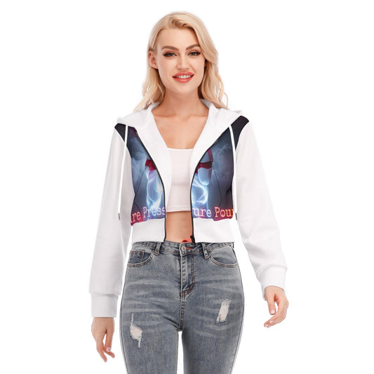 All-Over Print Women's Crop Top Hoodie With Zipper Closure