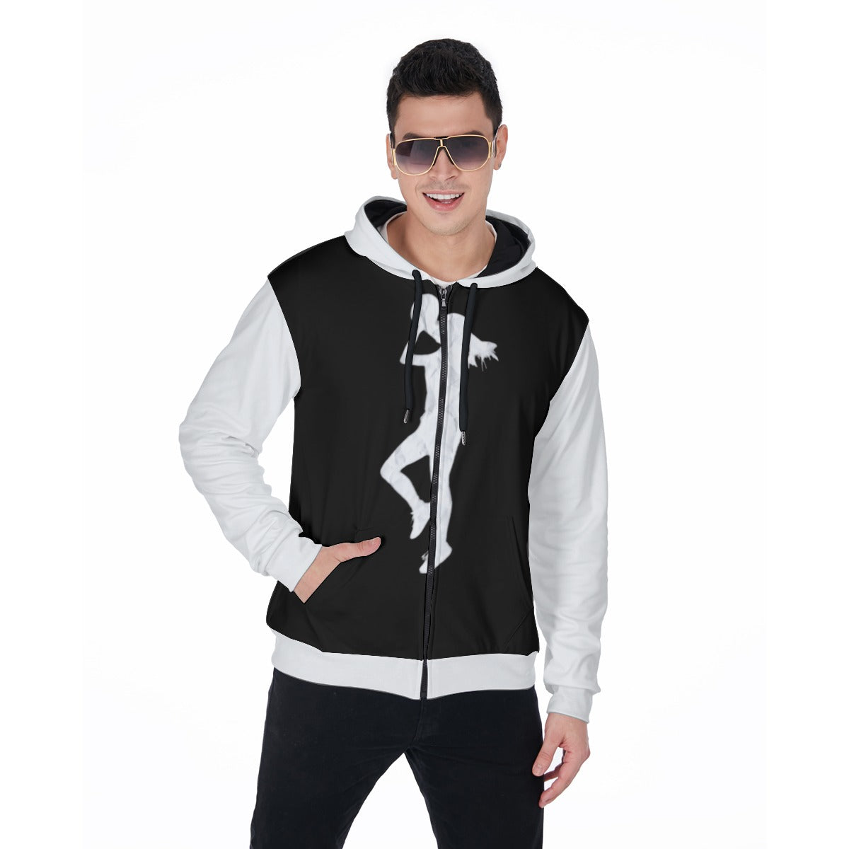 Pg Yergey:  Men's Heavy Fleece Zip Up Hoodie (White / Black)