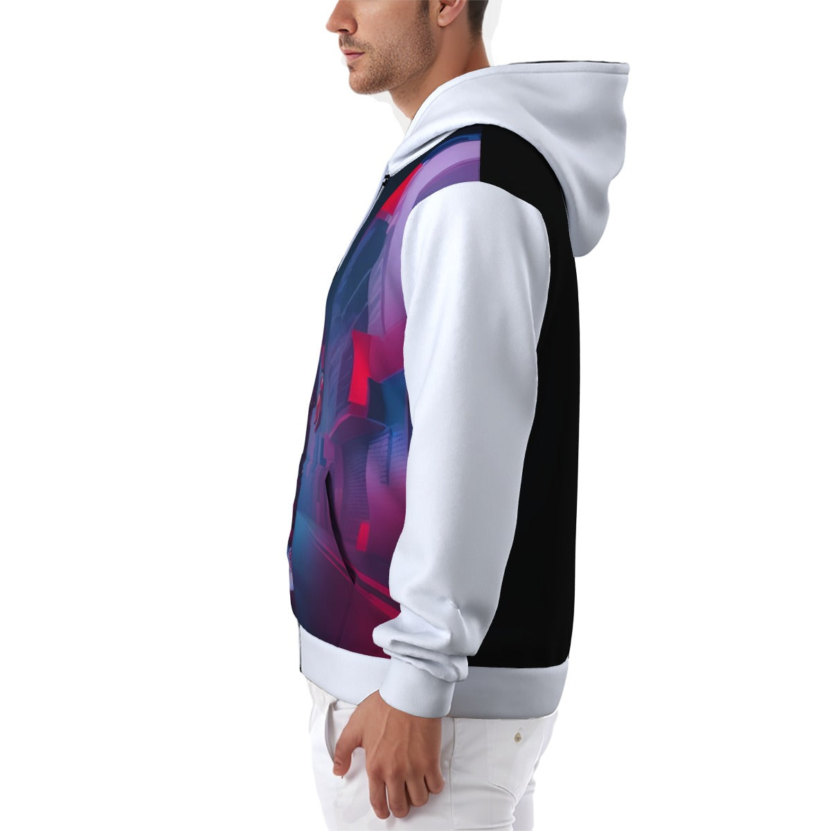 All-Over Print Zip Up Hoodie With Pocket