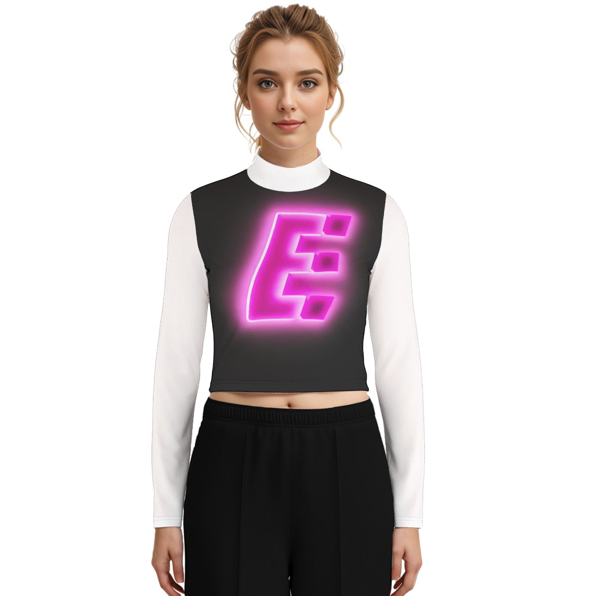 The Elite Experience: Eco-Friendly All-Over Print Women's Turtleneck T-shirt With Long Sleeve (Pink)