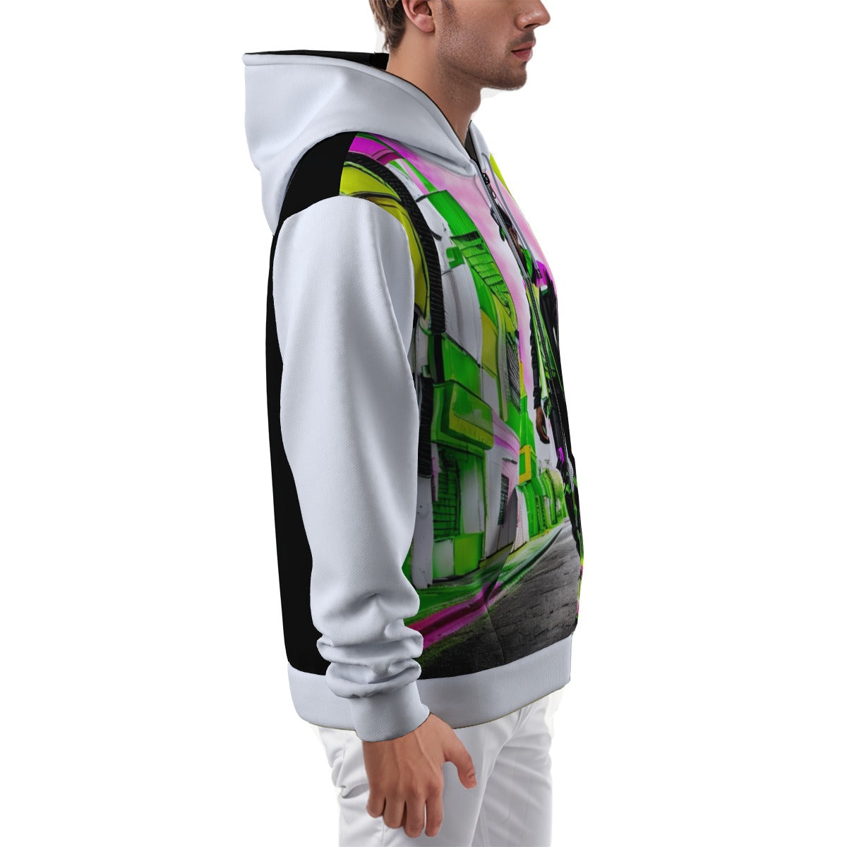 All-Over Print Zip Up Hoodie With Pocket