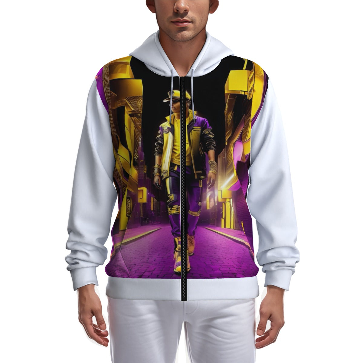 All-Over Print Zip Up Hoodie With Pocket