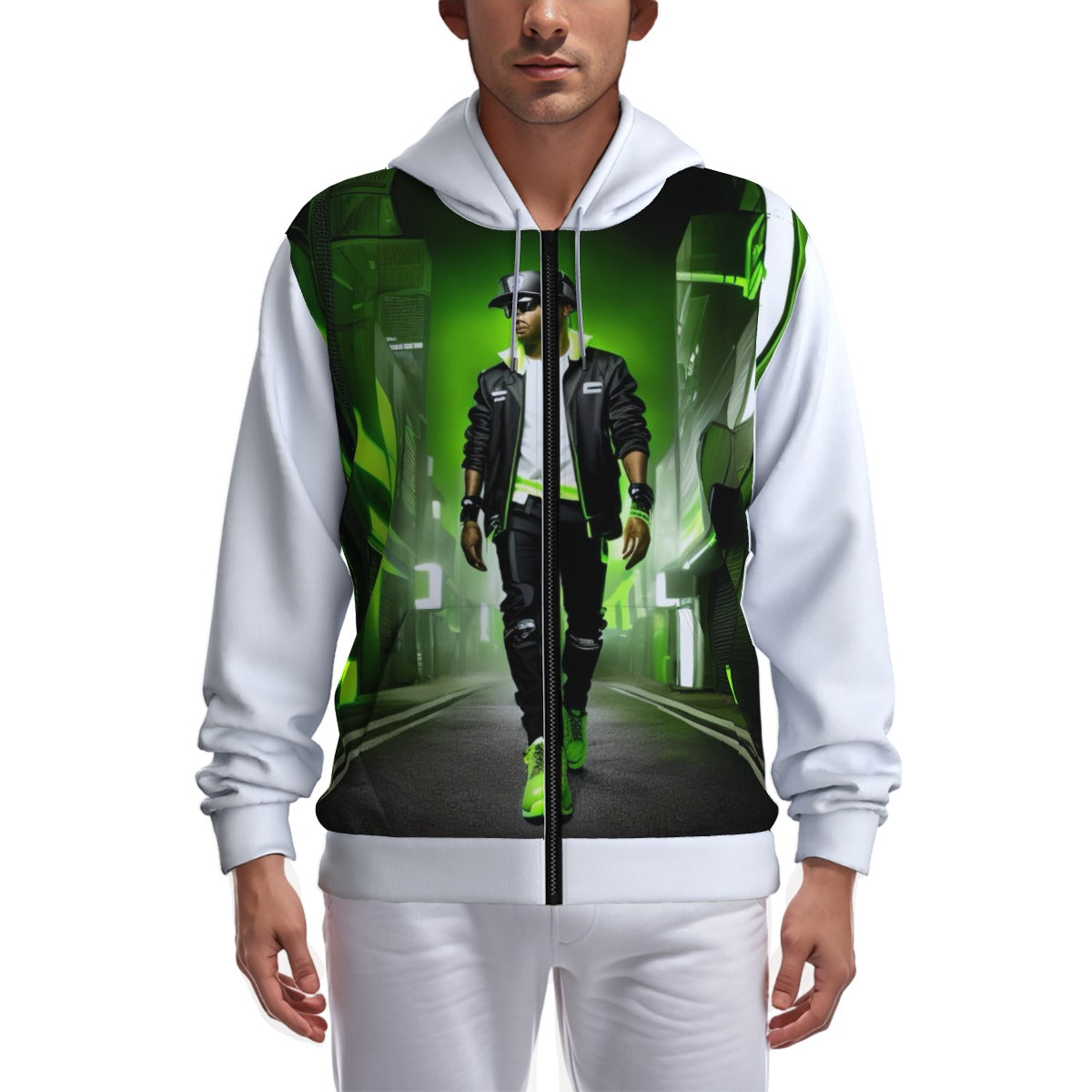 All-Over Print Zip Up Hoodie With Pocket