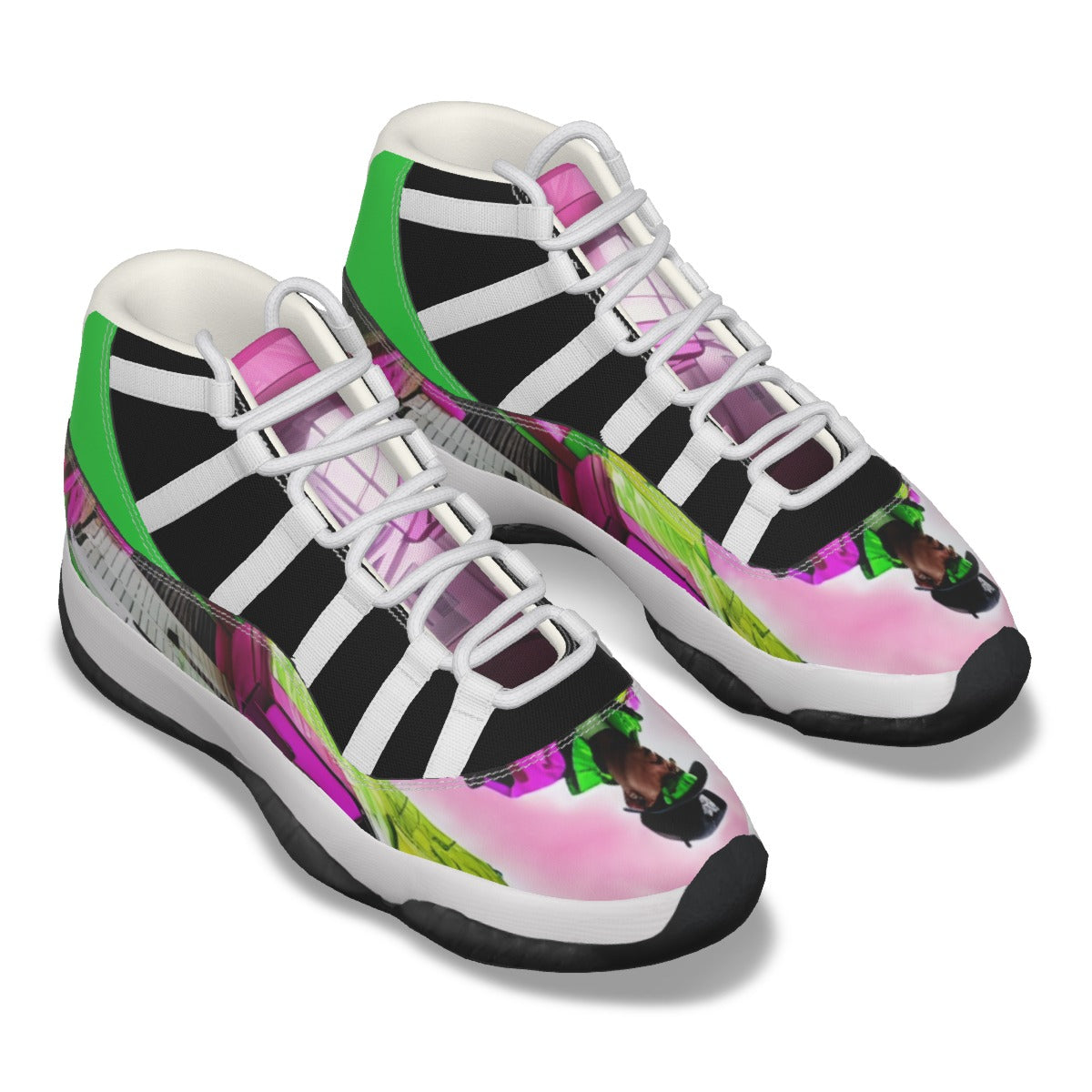 The Elite Experience: Men's High Top Basketball Shoes (pink / Lime Green / Black / White)