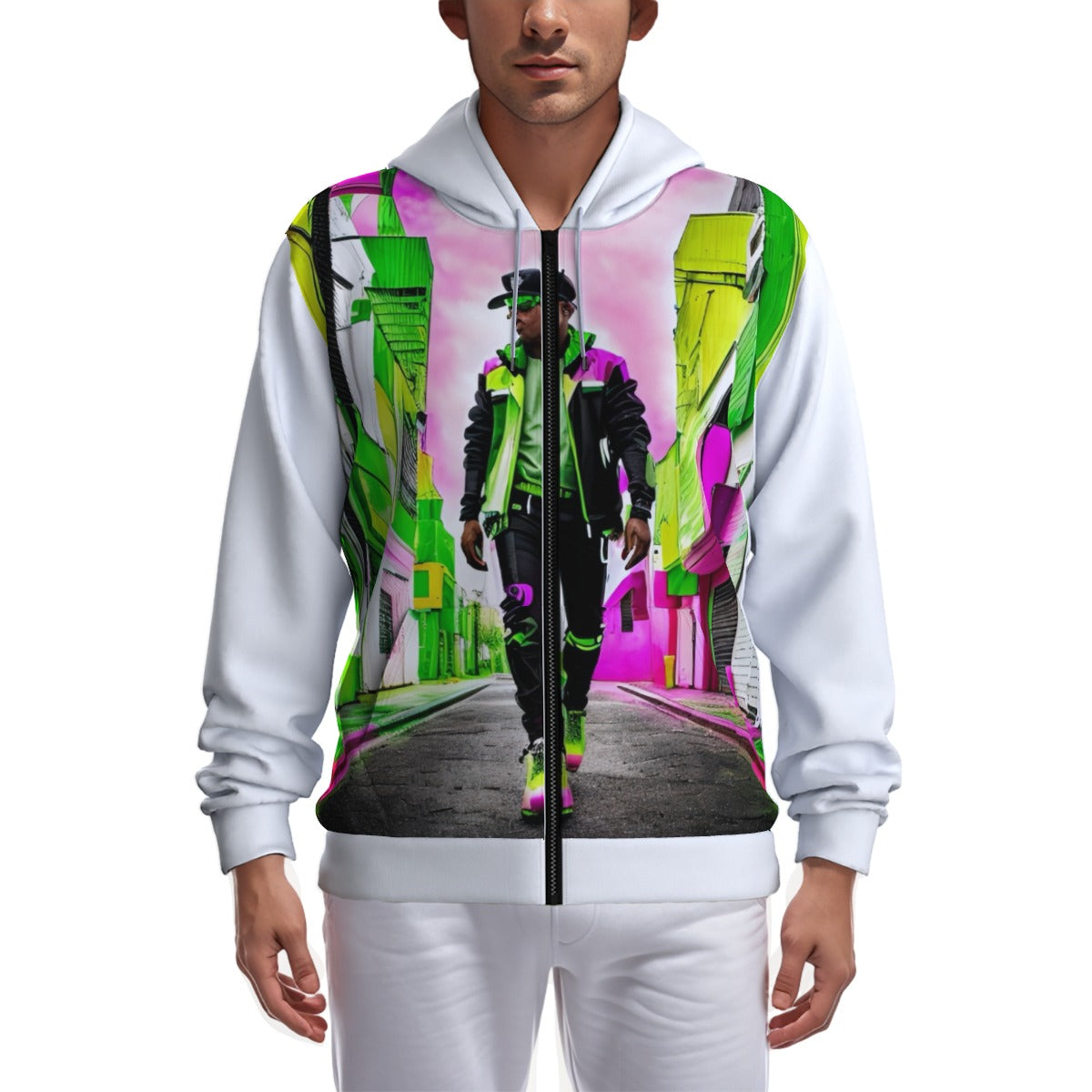 All-Over Print Zip Up Hoodie With Pocket