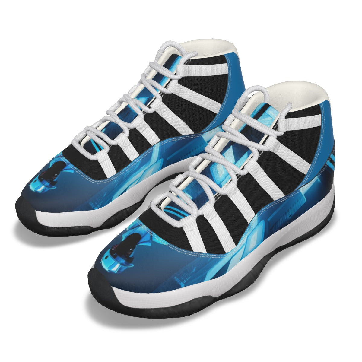 The Elite Experience: Men's High Top Basketball Shoes (White / Light Blue)