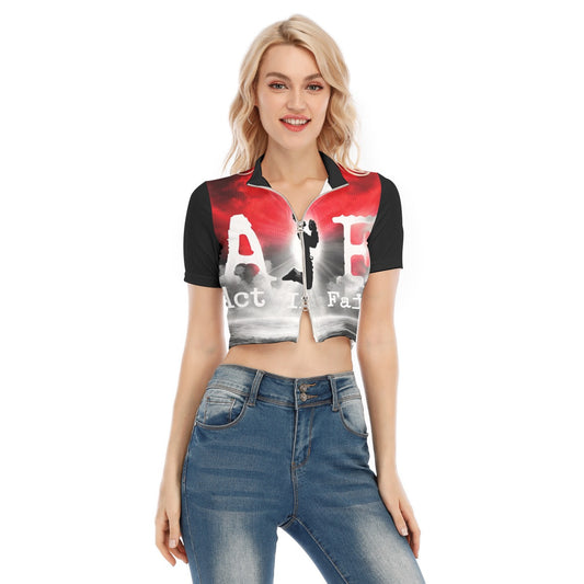 All-Over Print Women's Short Sleeve T-shirt With Two-way Zipper