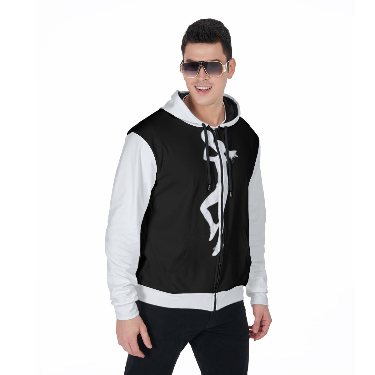 Pg Yergey:  Men's Heavy Fleece Zip Up Hoodie (White / Black)