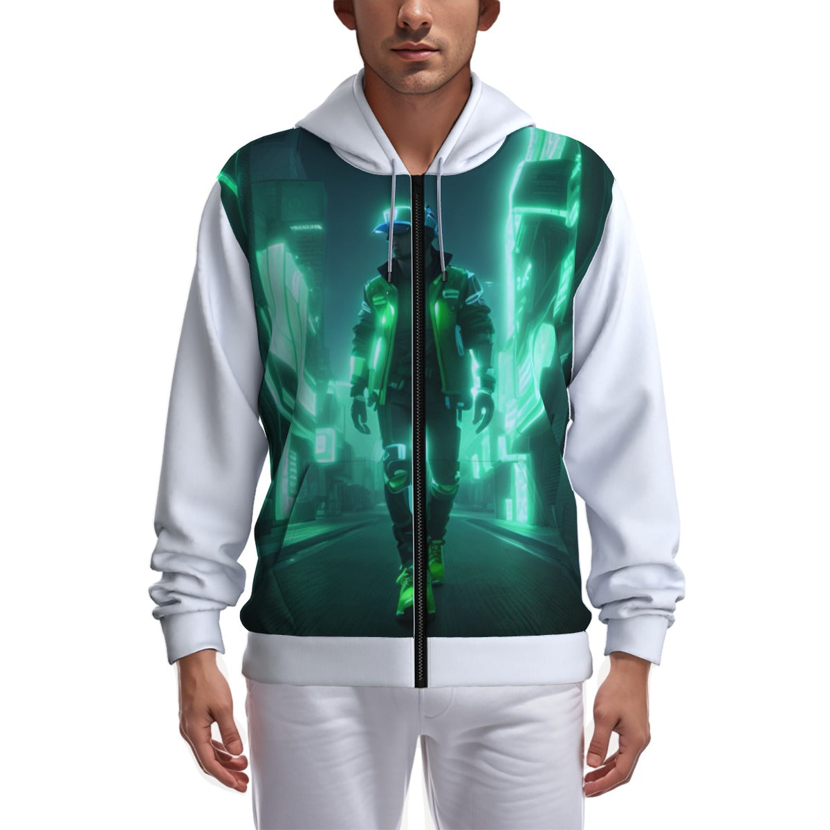 All-Over Print Zip Up Hoodie With Pocket