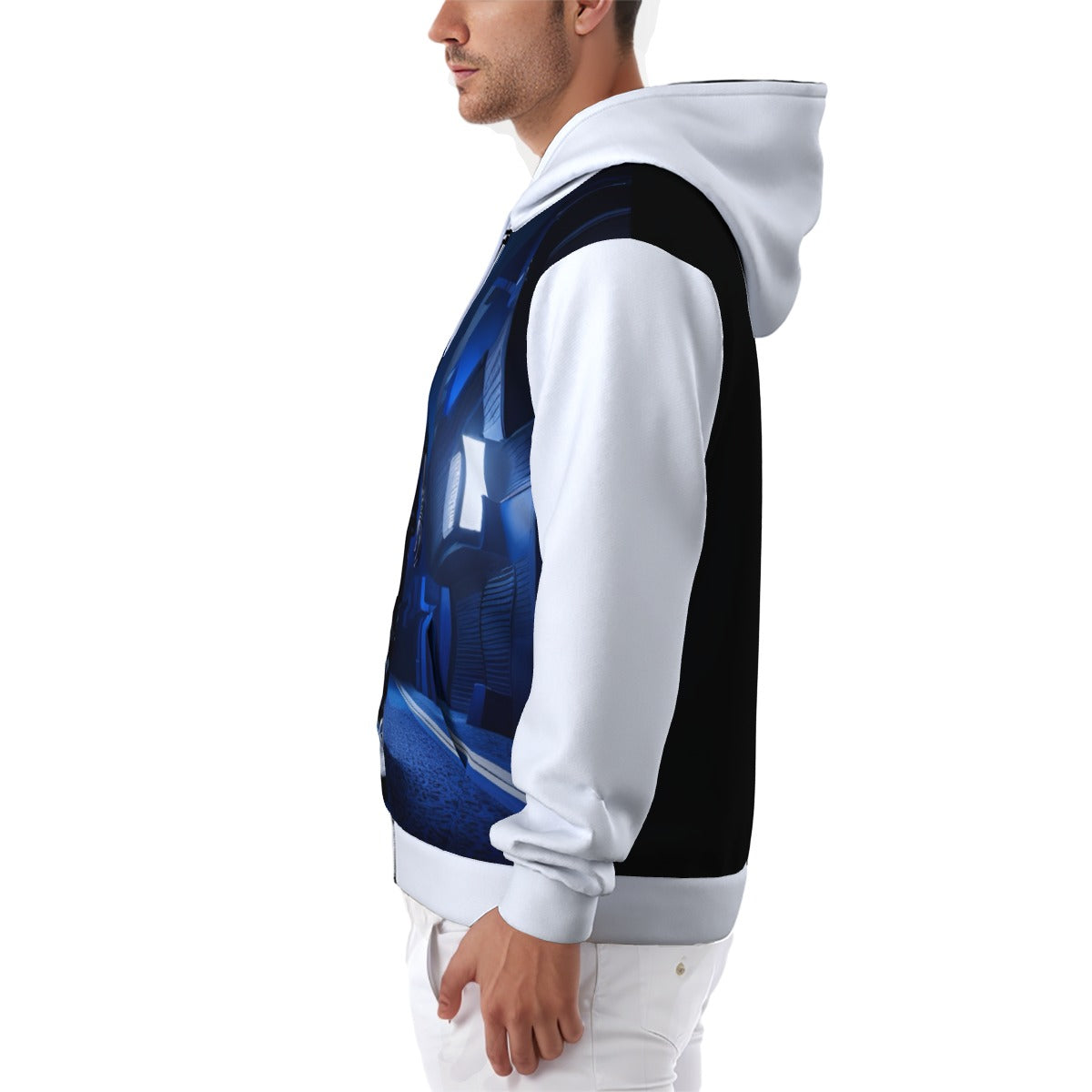 All-Over Print Zip Up Hoodie With Pocket