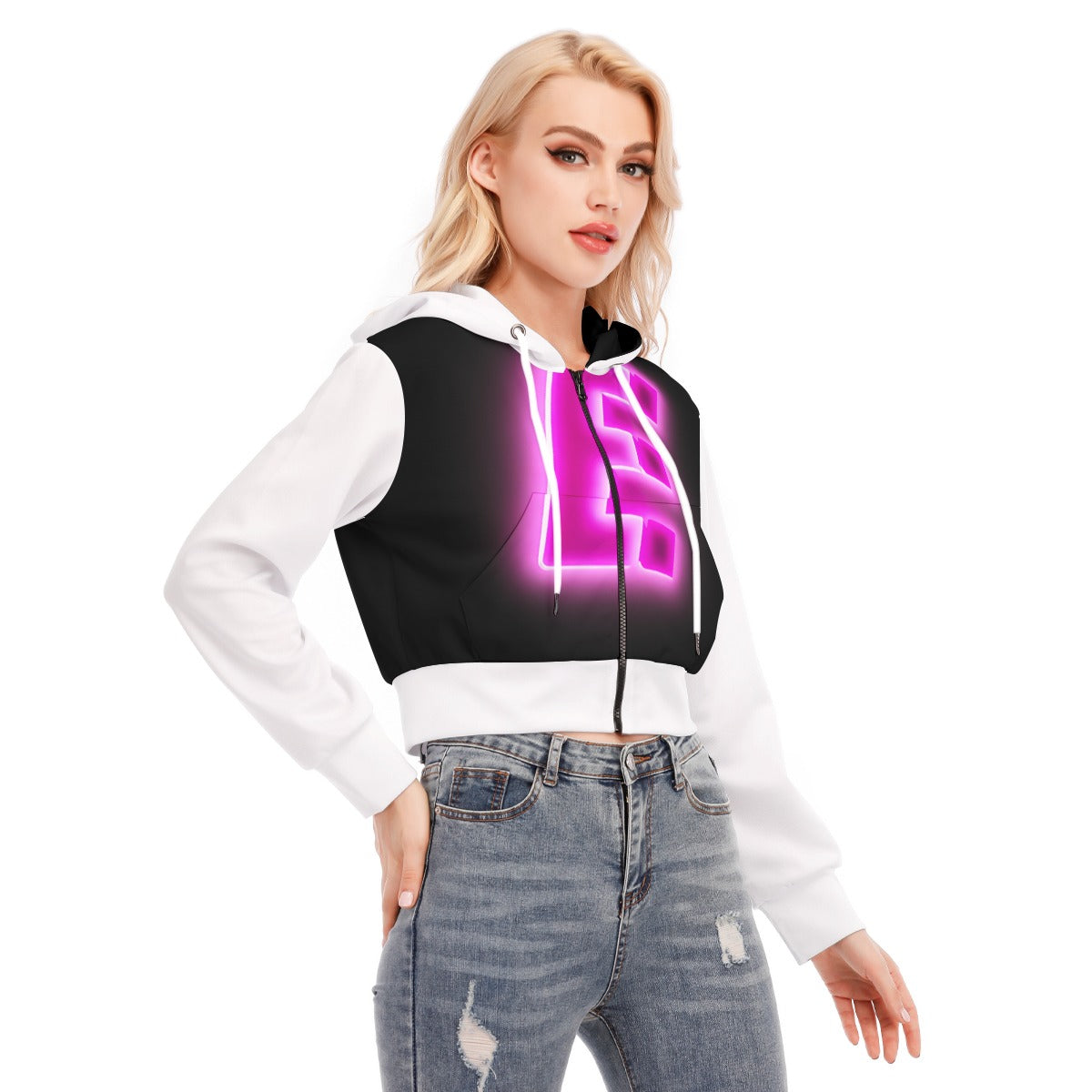 The Elite Experience
 Women's Crop Top Hoodie With Zipper Closure (pink)