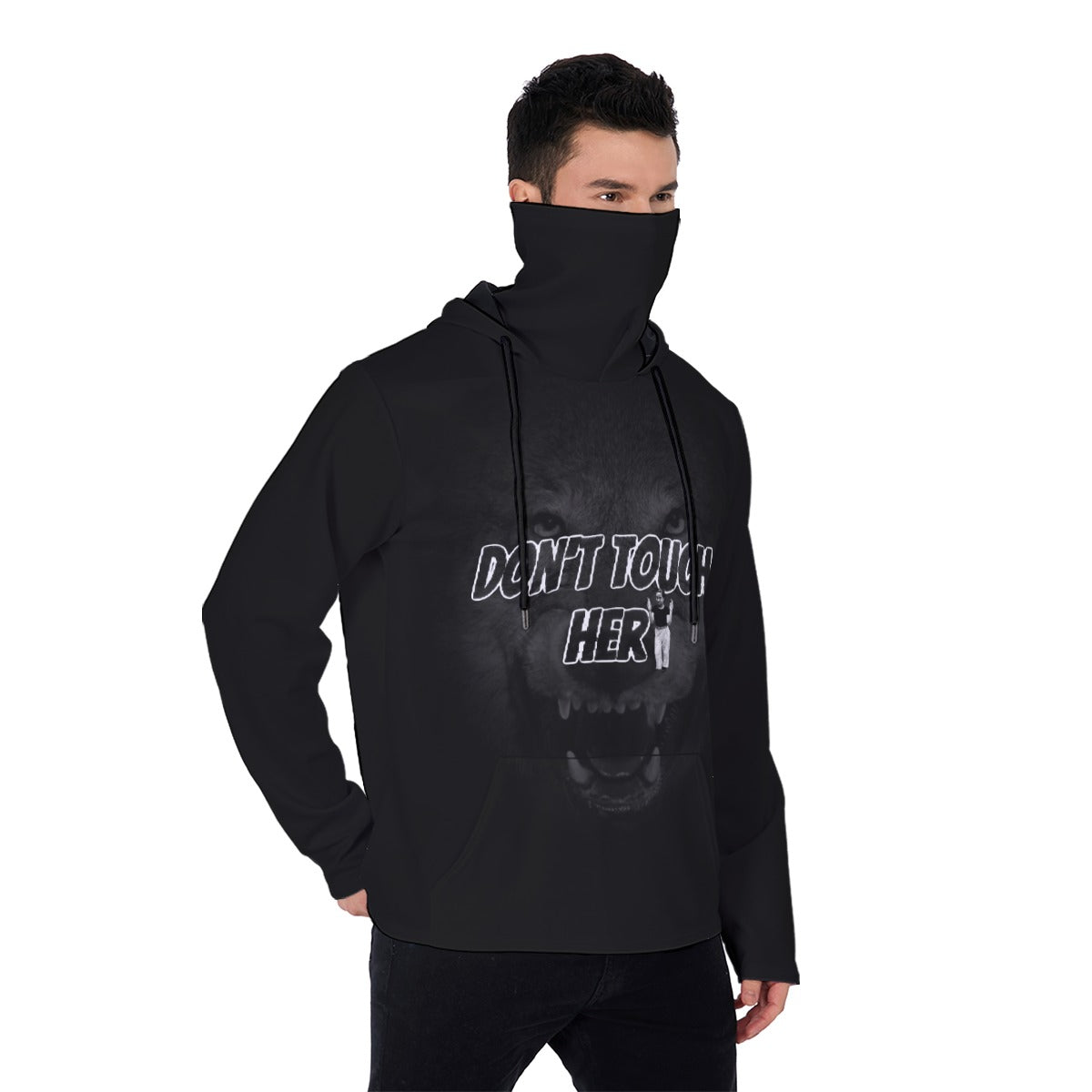 Don’t Touch Her Men's Pullover Hoodie With Mask