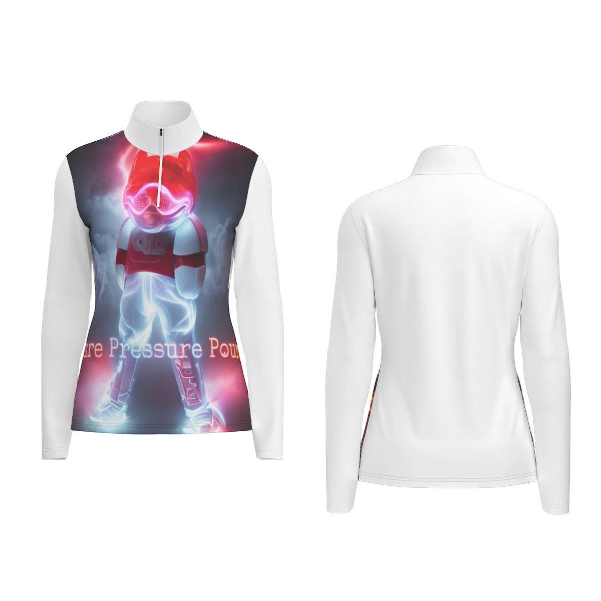 All-Over Print Women's Sports Collar Jersey With Long Sleeve