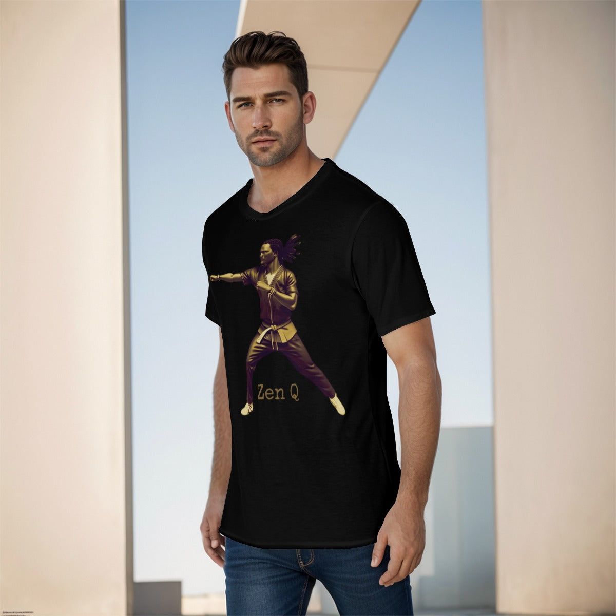 Zen Q Men's O-Neck T-Shirt (Black / Gold)