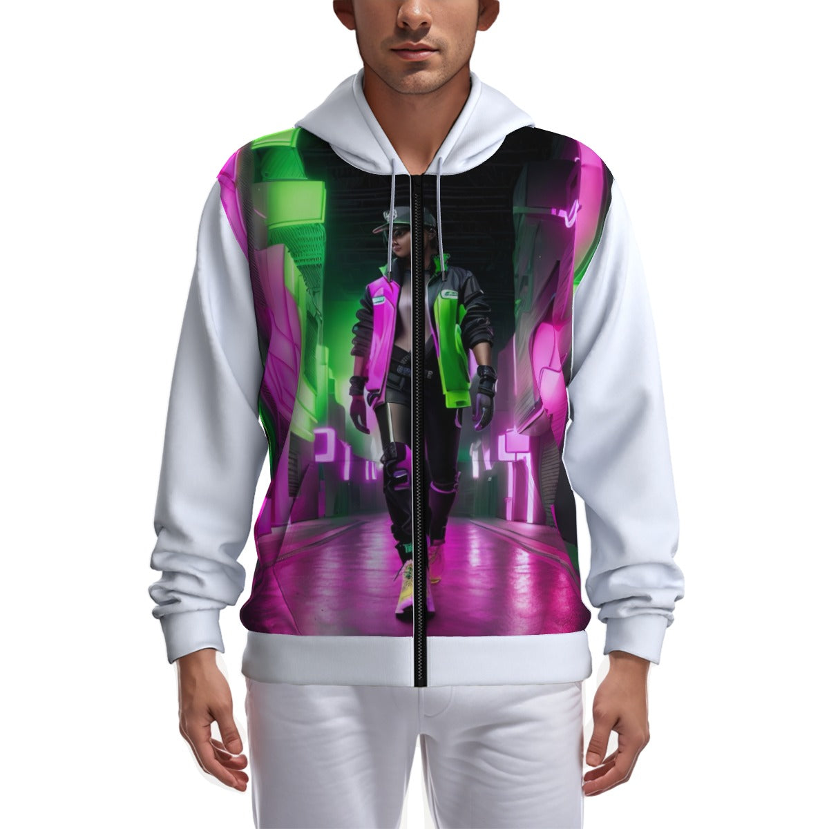 All-Over Print Zip Up Hoodie With Pocket