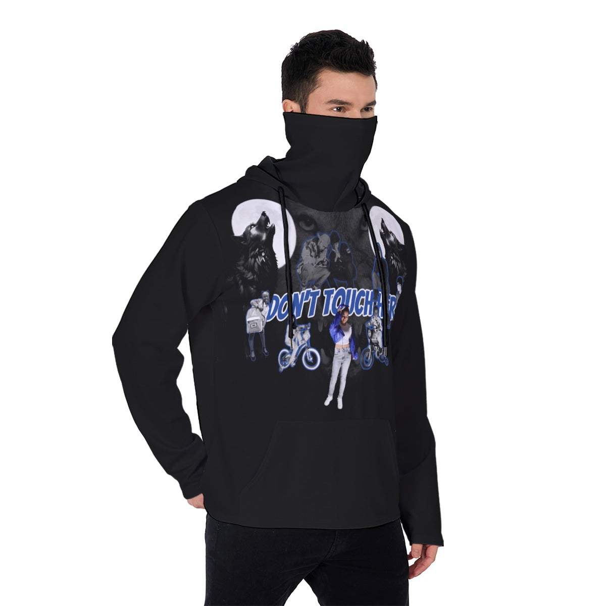 Don’t Touch Her Royal Blue Men's Pullover Hoodie With Mask