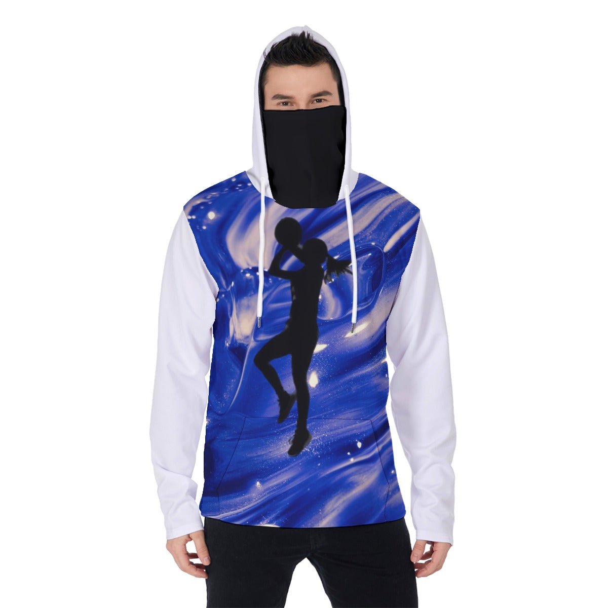 PG Yergey: Men's Heavy Fleece Hoodie With Mask (White / Royal)