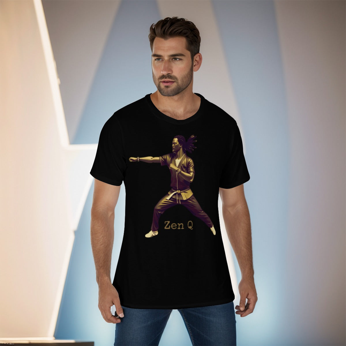 Zen Q Men's O-Neck T-Shirt (Black / Gold)