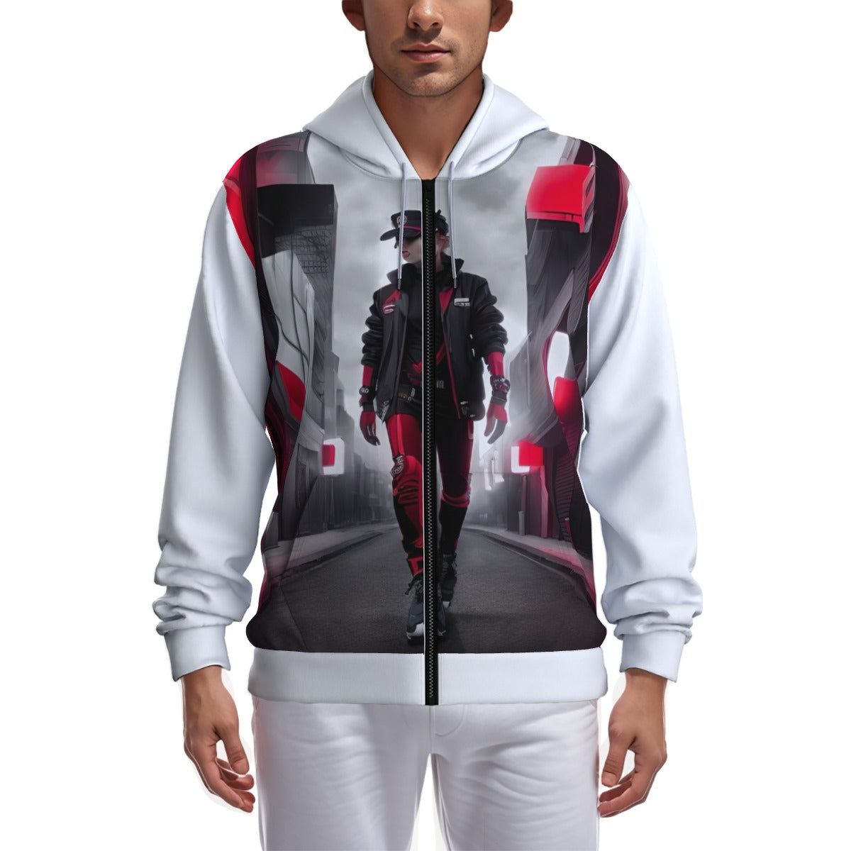 All-Over Print Zip Up Hoodie With Pocket