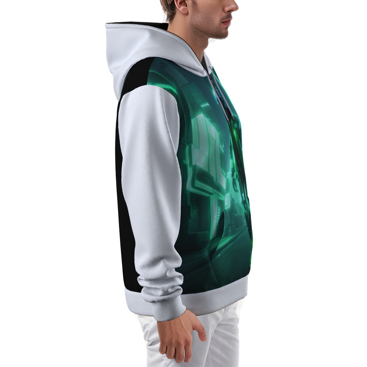 All-Over Print Zip Up Hoodie With Pocket