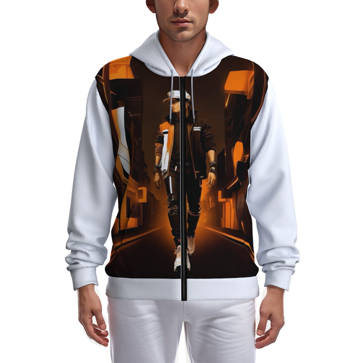 All-Over Print Zip Up Hoodie With Pocket