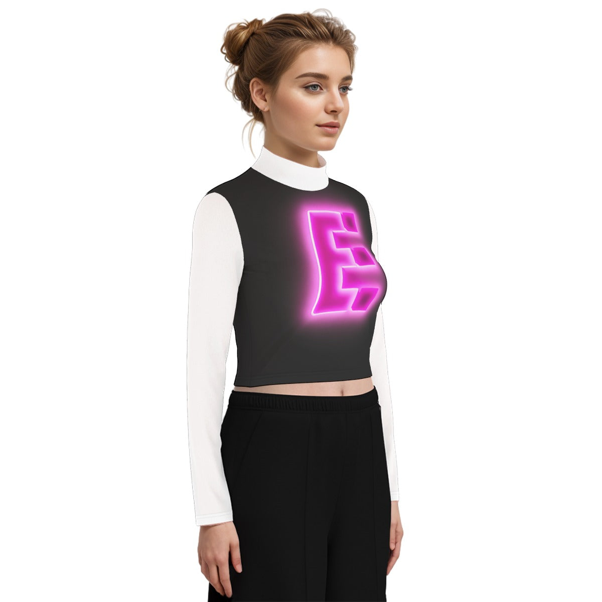 The Elite Experience: Eco-Friendly All-Over Print Women's Turtleneck T-shirt With Long Sleeve (Pink)