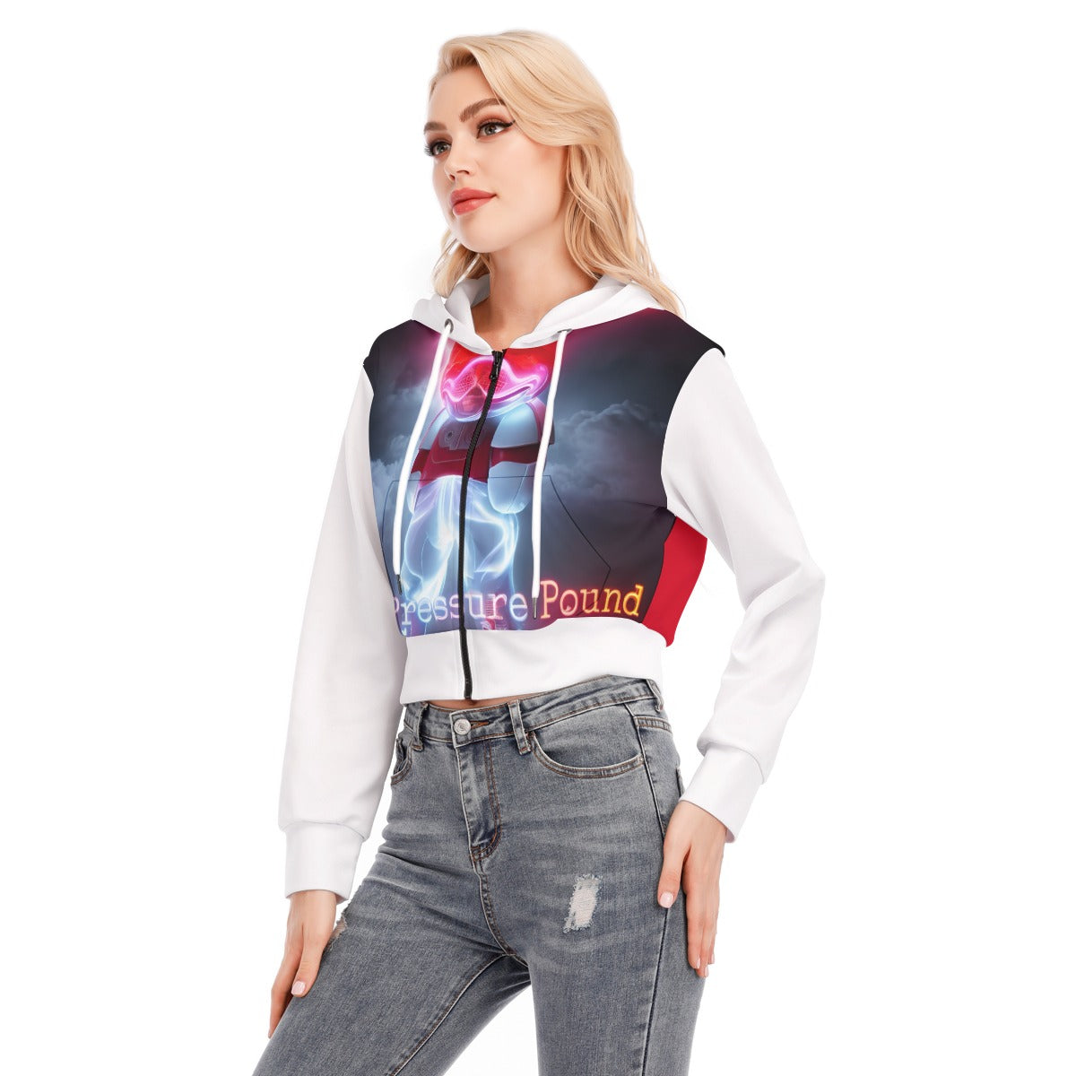 All-Over Print Women's Crop Top Hoodie With Zipper Closure