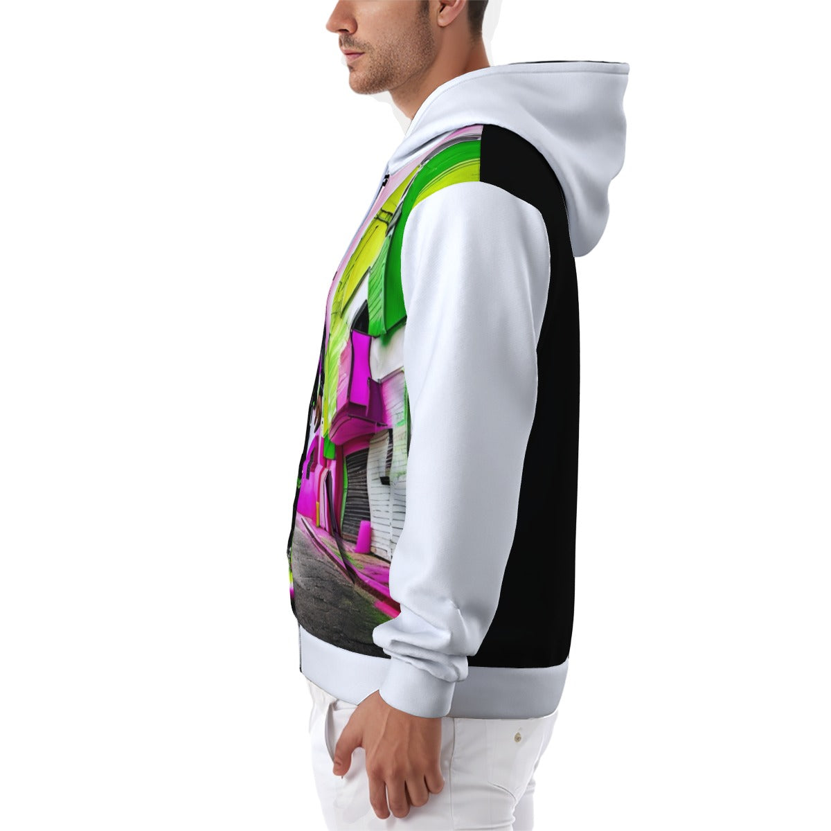 All-Over Print Zip Up Hoodie With Pocket