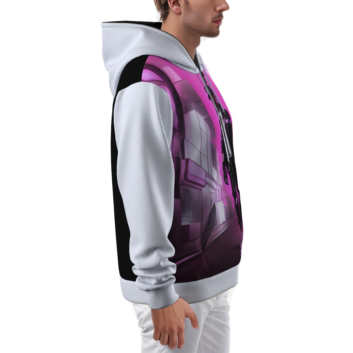 All-Over Print Zip Up Hoodie With Pocket