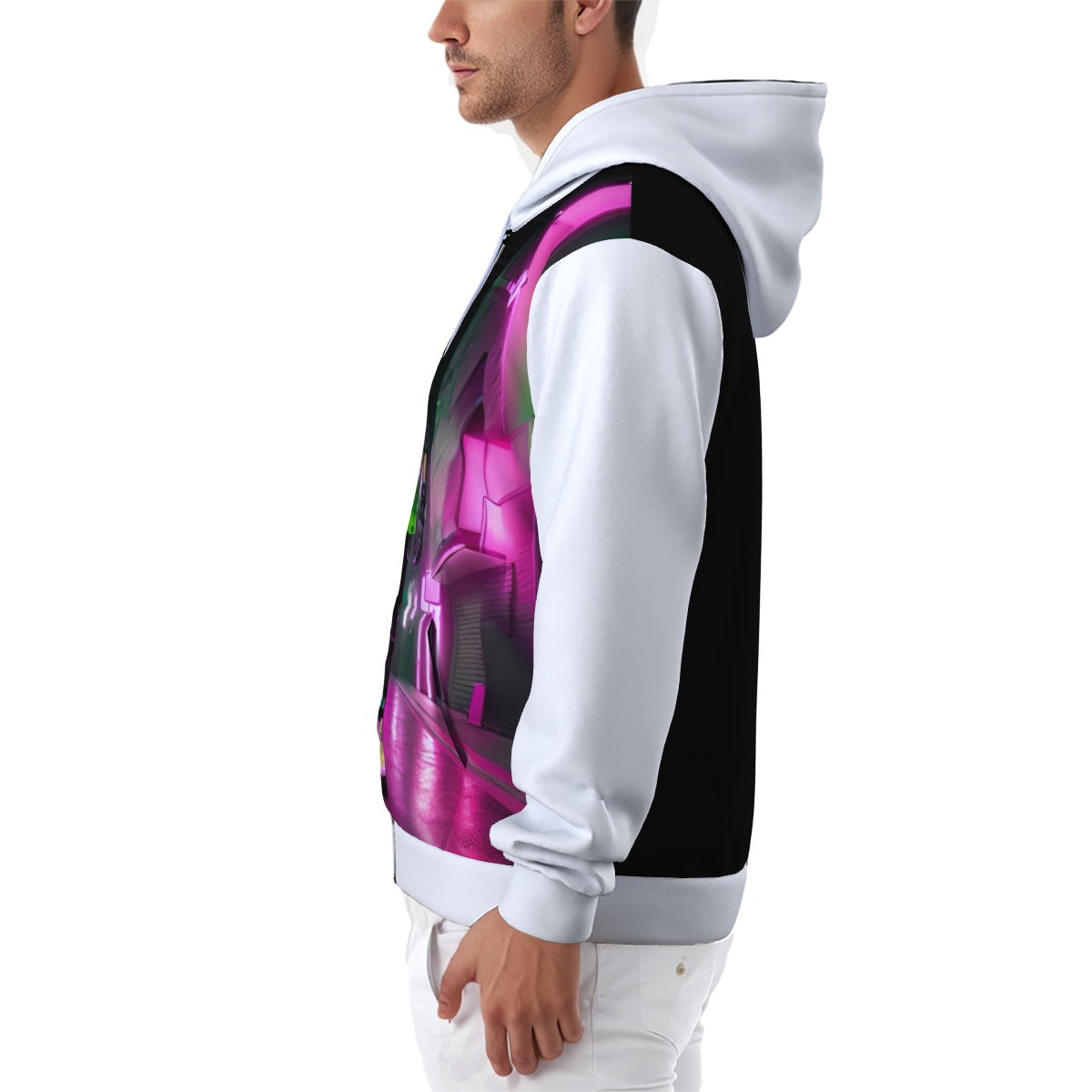 All-Over Print Zip Up Hoodie With Pocket