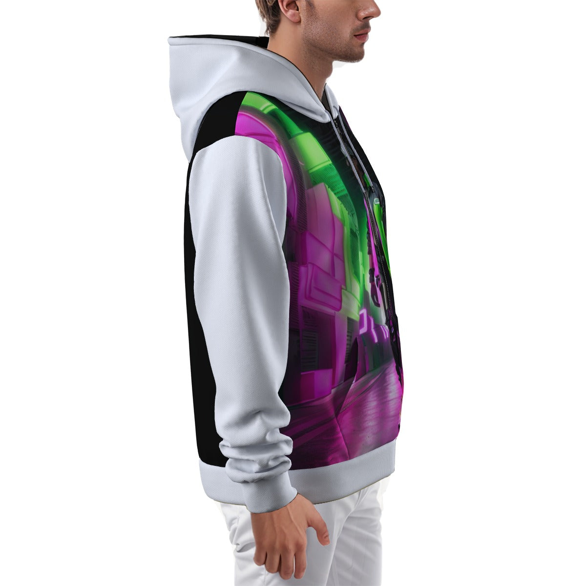 All-Over Print Zip Up Hoodie With Pocket