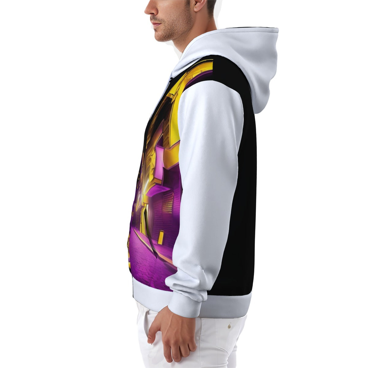 All-Over Print Zip Up Hoodie With Pocket