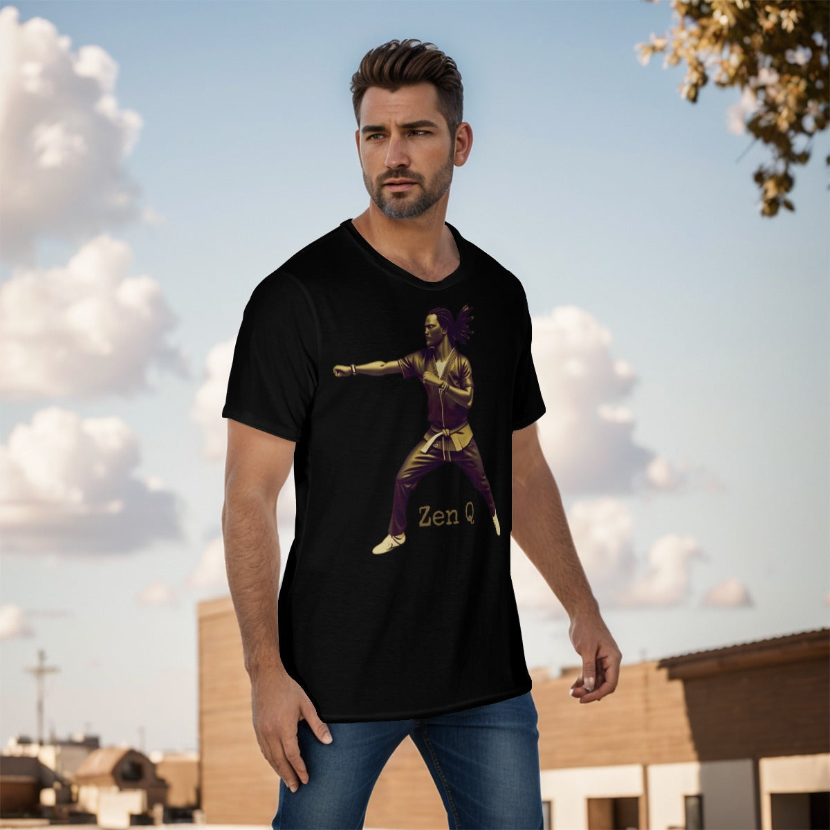 Zen Q Men's O-Neck T-Shirt (Black / Gold)